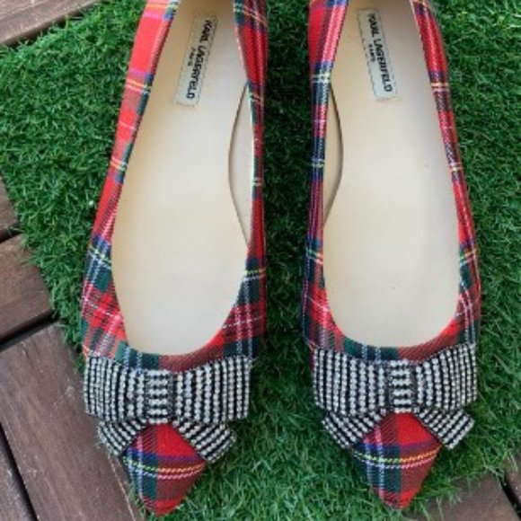 Karl Lagerfeld Shoes - Karl Lagerfeld Flat Shoes Plaid Pointed Size 7,5